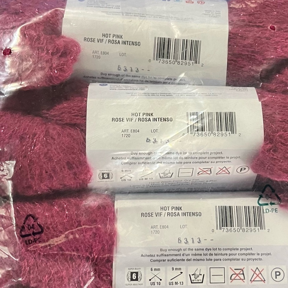 Lot of 12 Red Heart Boutique Rigoletto Metallic Skeins, Hot Pink - Picture 5 of 6